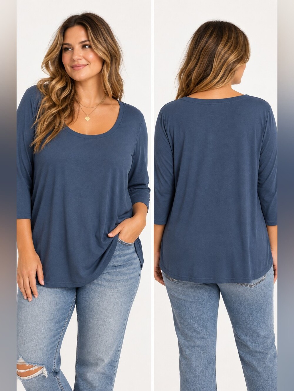 Pact Organic Cotton Softspun Scoop Neck 3/4 Sleeve Top French Navy XXL NWT